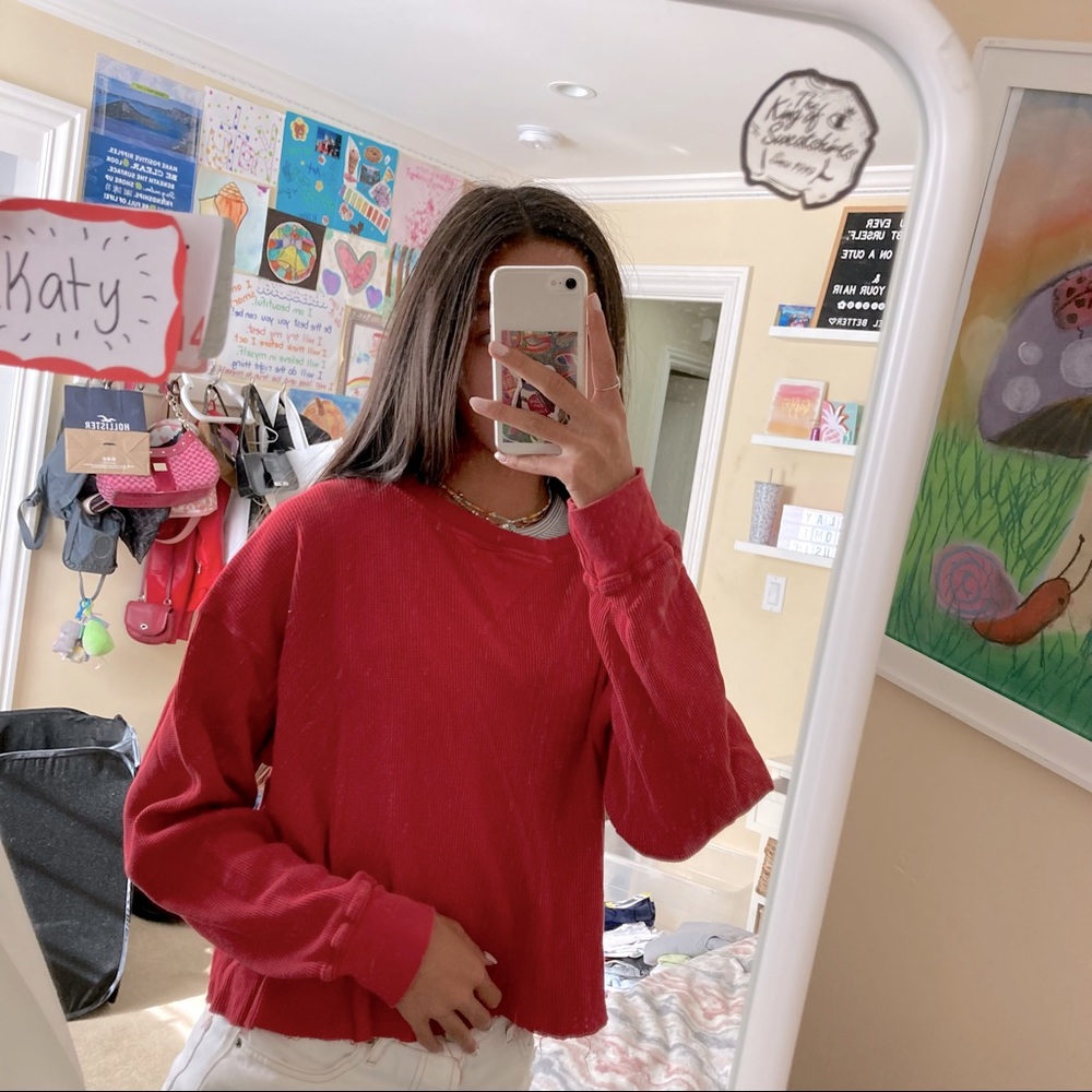 Brandy Melville Red Waffle Knit Sweater